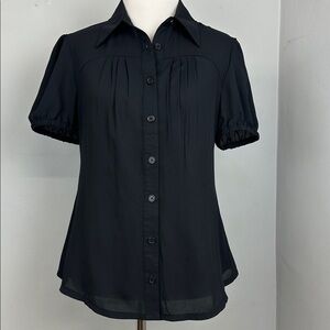 NWOT Unique Vintage Black Retro Gothic Pleated Blouse Sz M